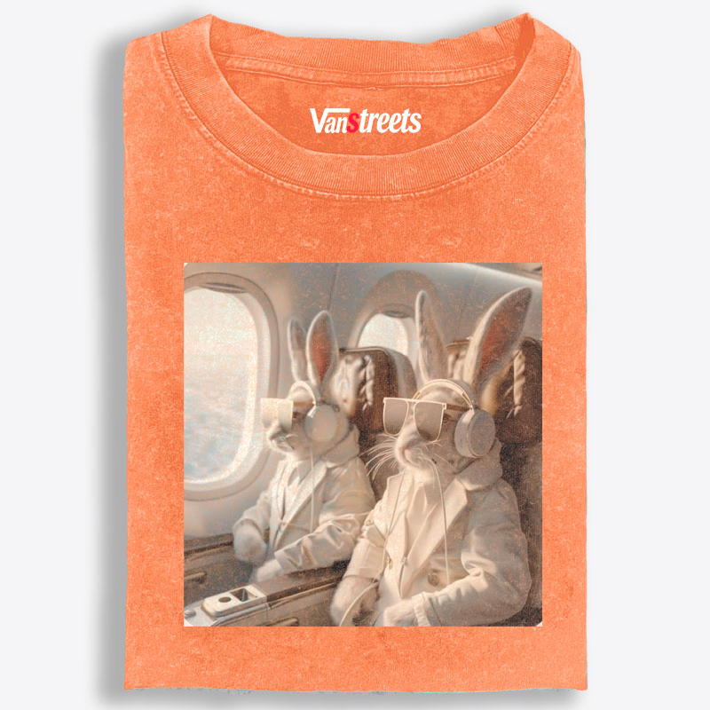 Business Bunnies In First Class Meme Retro Washed T-Shirt | 100% Cotton | Streetwear Essential