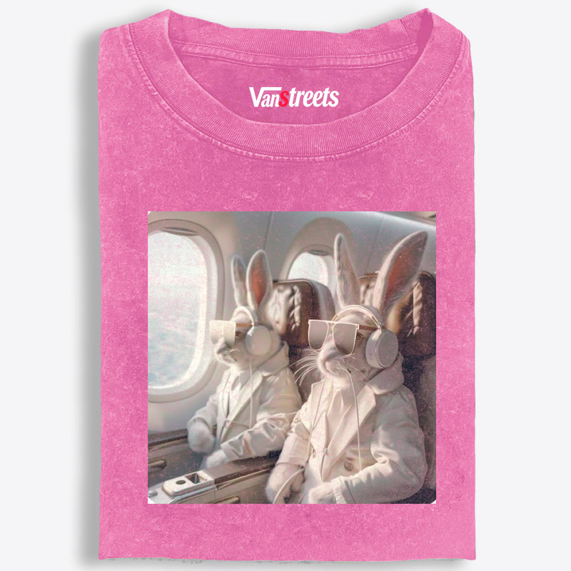 Business Bunnies In First Class Meme Retro Washed T-Shirt | 100% Cotton | Streetwear Essential