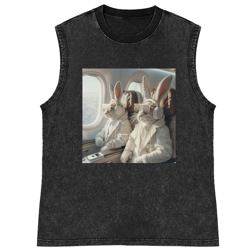 Business Bunnies In First Class Meme Retro Washed Tank Top