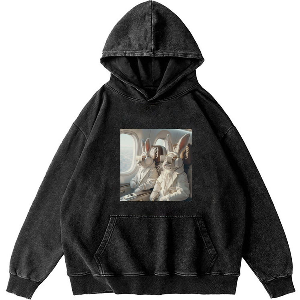Business Bunnies In First Class Meme Retro Washed Hoodie
