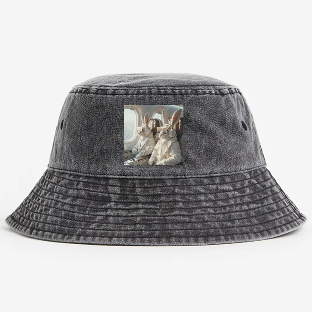 Business Bunnies In First Class Meme Retro Vintage Washed Bucket Hat