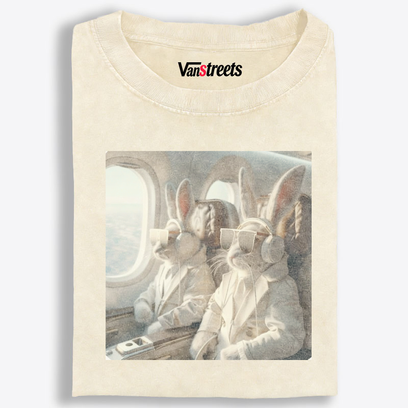 Business Bunnies In First Class Meme Retro Washed T-Shirt | 100% Cotton | Streetwear Essential