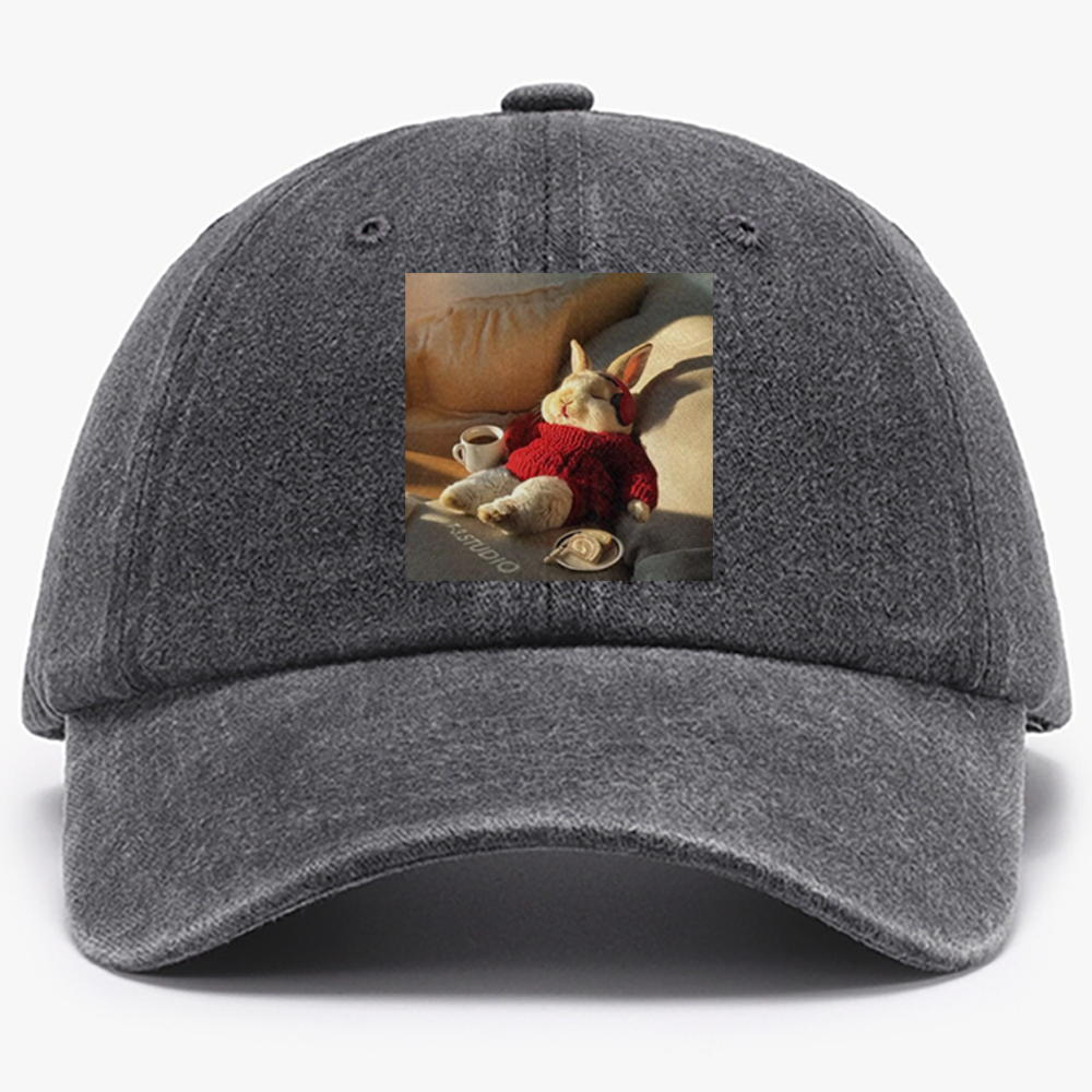 Lazy Coffee Bunny Meme Retro Washed Baseball Cap