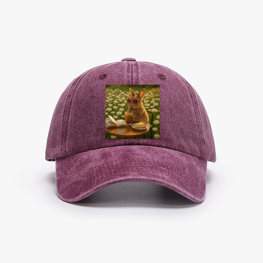 Daisy Afternoon Tea Bunny Meme Retro Washed Baseball Cap