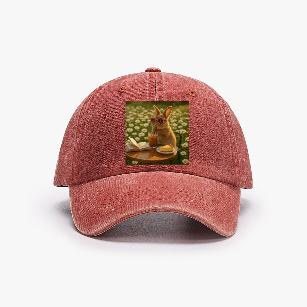 Daisy Afternoon Tea Bunny Meme Retro Washed Baseball Cap