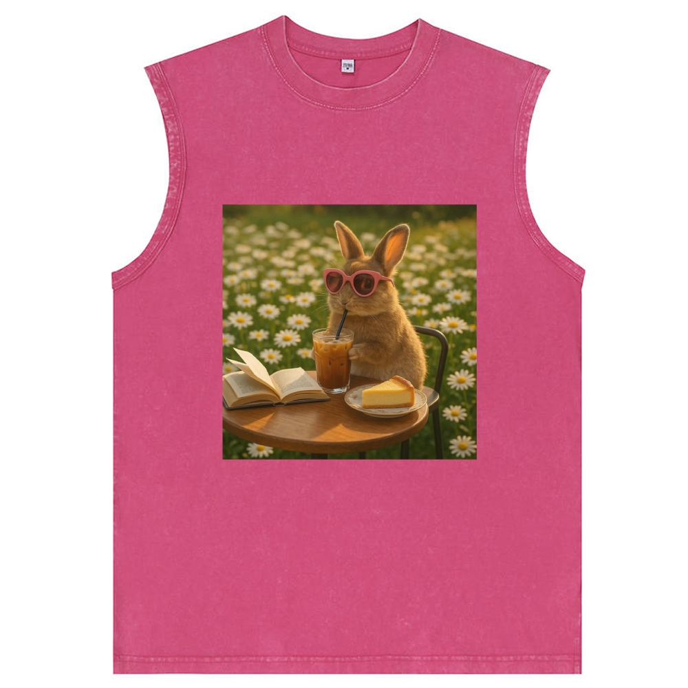 Daisy Afternoon Tea Bunny Meme Retro Washed Tank Top