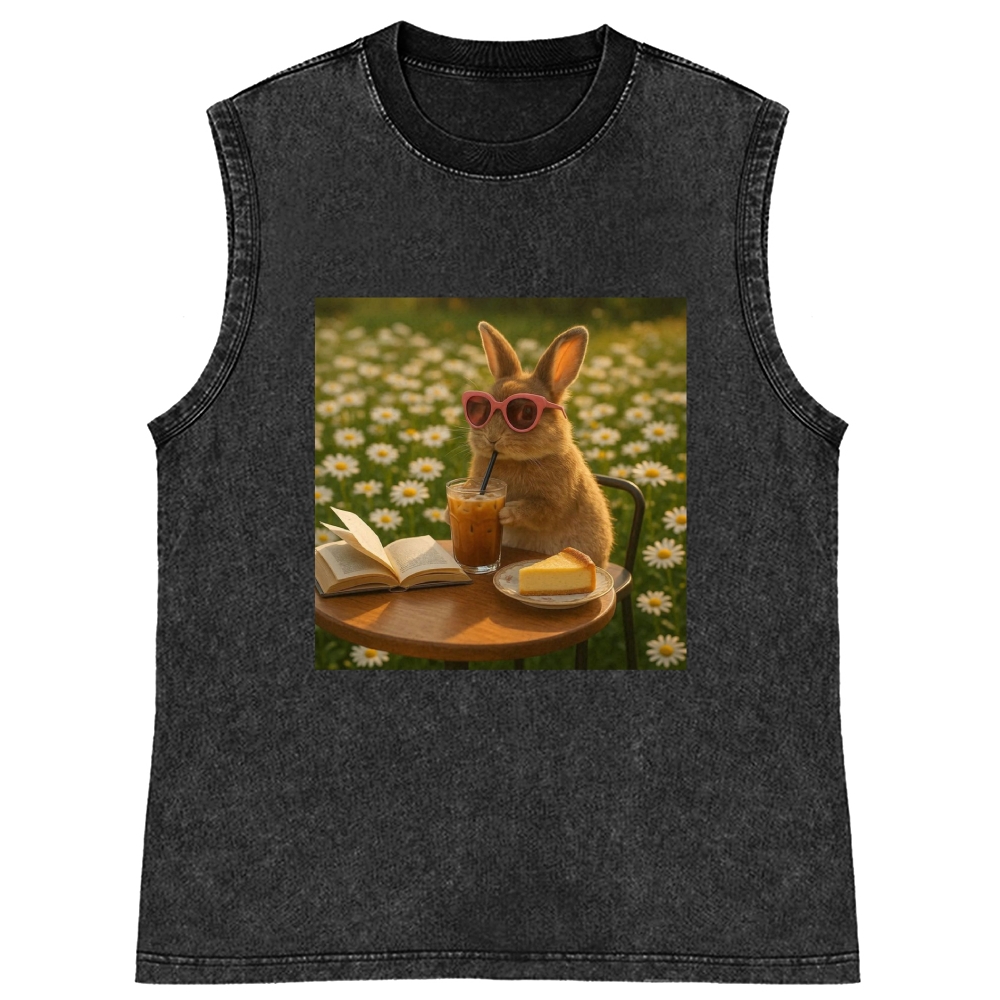 Daisy Afternoon Tea Bunny Meme Retro Washed Tank Top