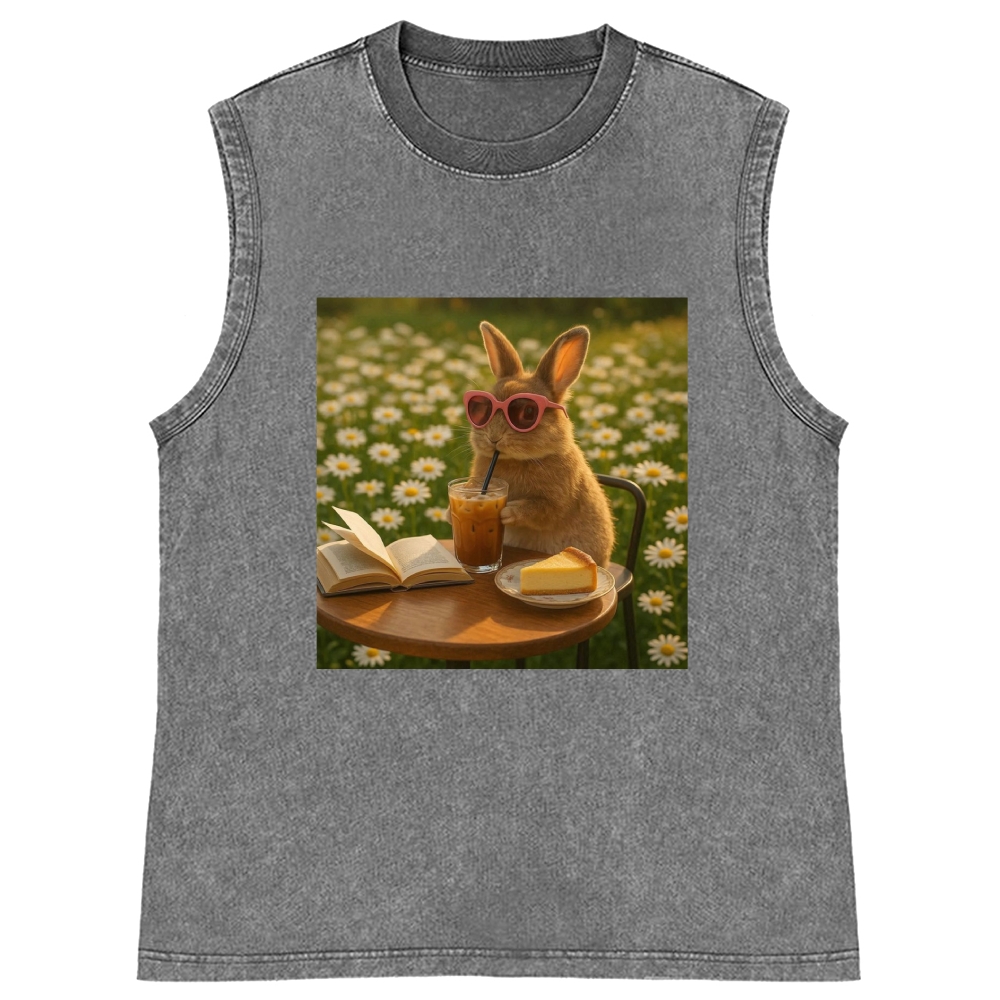 Daisy Afternoon Tea Bunny Meme Retro Washed Tank Top