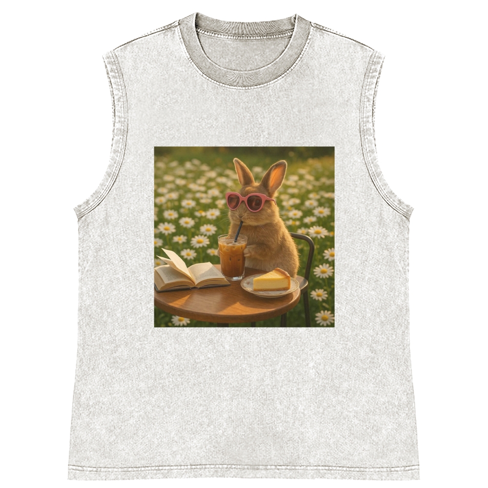 Daisy Afternoon Tea Bunny Meme Retro Washed Tank Top