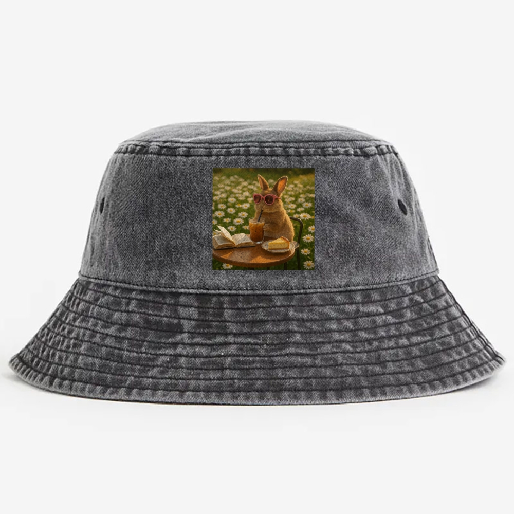Daisy Afternoon Tea Bunny Meme Retro Vintage Washed Bucket Hat