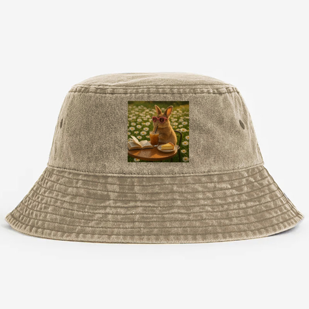 Daisy Afternoon Tea Bunny Meme Retro Vintage Washed Bucket Hat