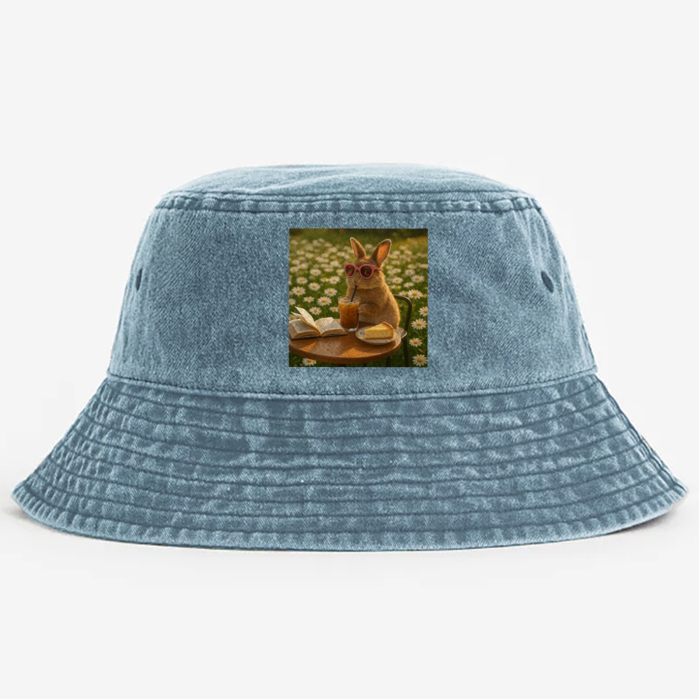 Daisy Afternoon Tea Bunny Meme Retro Vintage Washed Bucket Hat