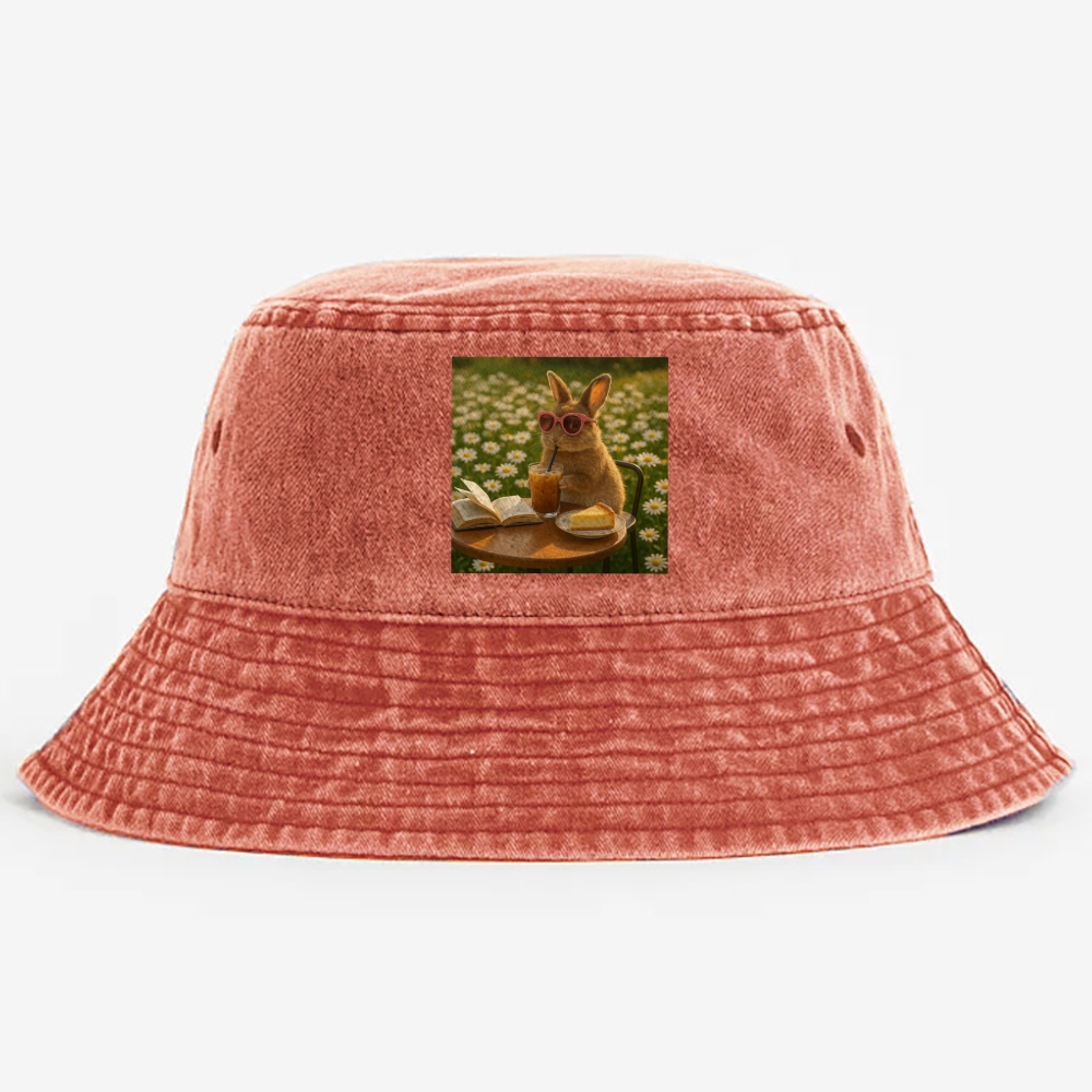 Daisy Afternoon Tea Bunny Meme Retro Vintage Washed Bucket Hat
