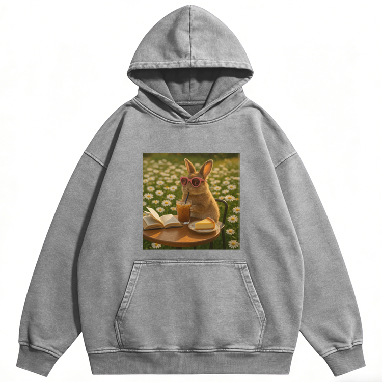 Daisy Afternoon Tea Bunny Meme Retro Washed Hoodie