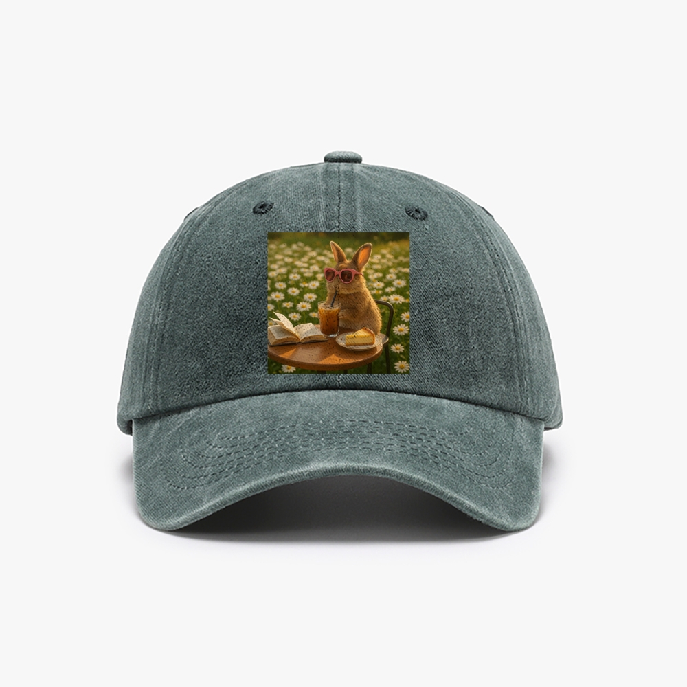 Daisy Afternoon Tea Bunny Meme Retro Washed Baseball Cap