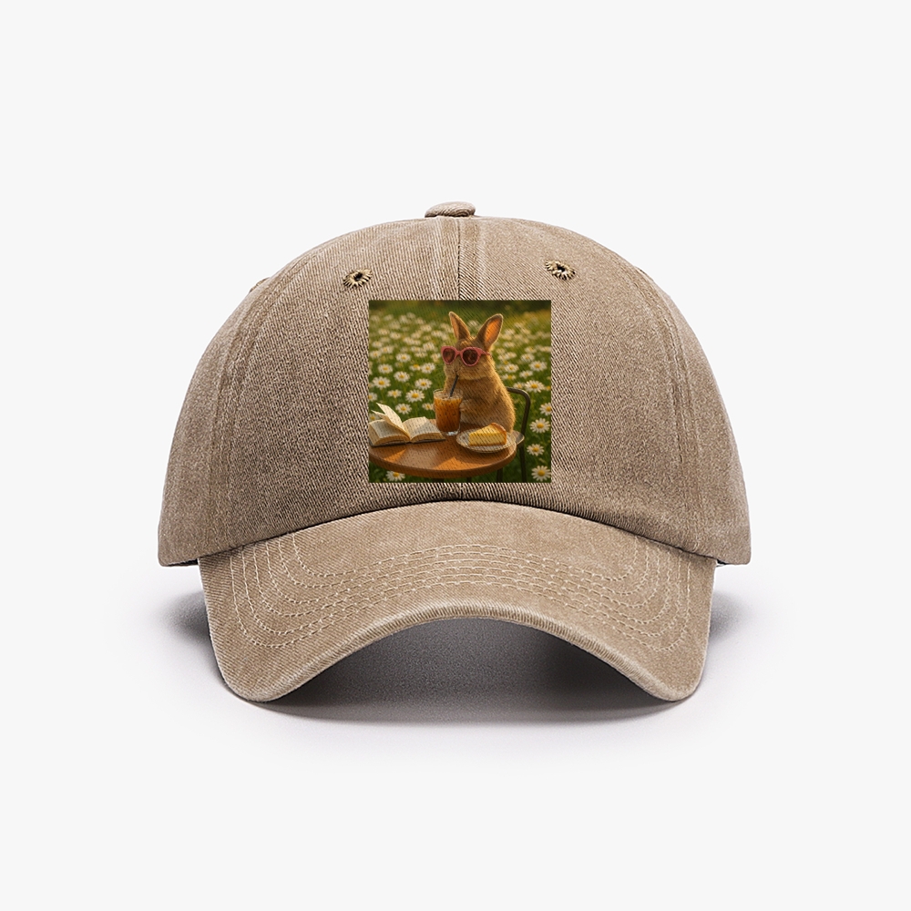 Daisy Afternoon Tea Bunny Meme Retro Washed Baseball Cap