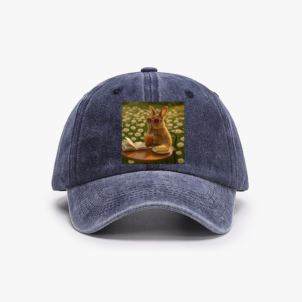 Daisy Afternoon Tea Bunny Meme Retro Washed Baseball Cap