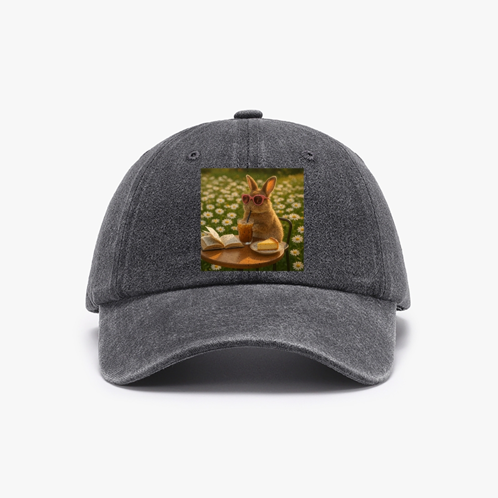 Daisy Afternoon Tea Bunny Meme Retro Washed Baseball Cap