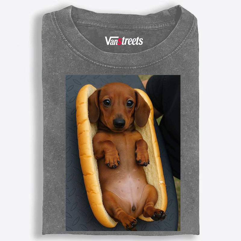 Hot Dog Dachshund Meme Retro Washed T-Shirt | 100% Cotton | Streetwear Essential