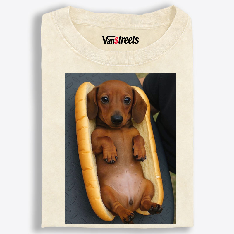 Hot Dog Dachshund Meme Retro Washed T-Shirt | 100% Cotton | Streetwear Essential