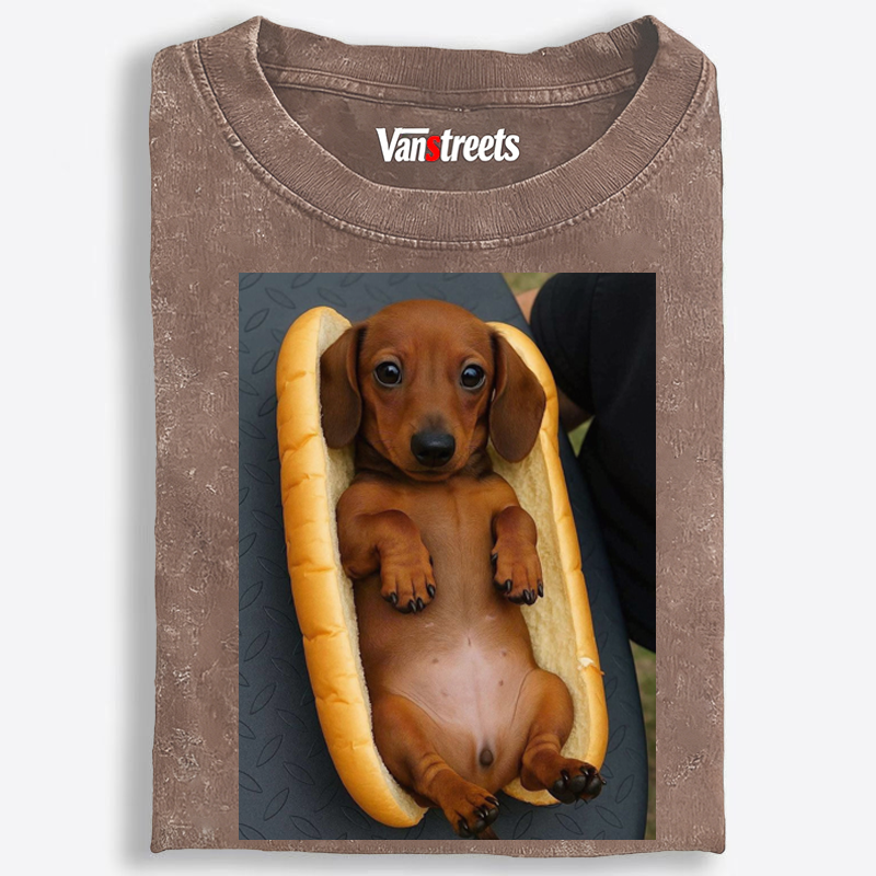 Hot Dog Dachshund Meme Retro Washed T-Shirt | 100% Cotton | Streetwear Essential
