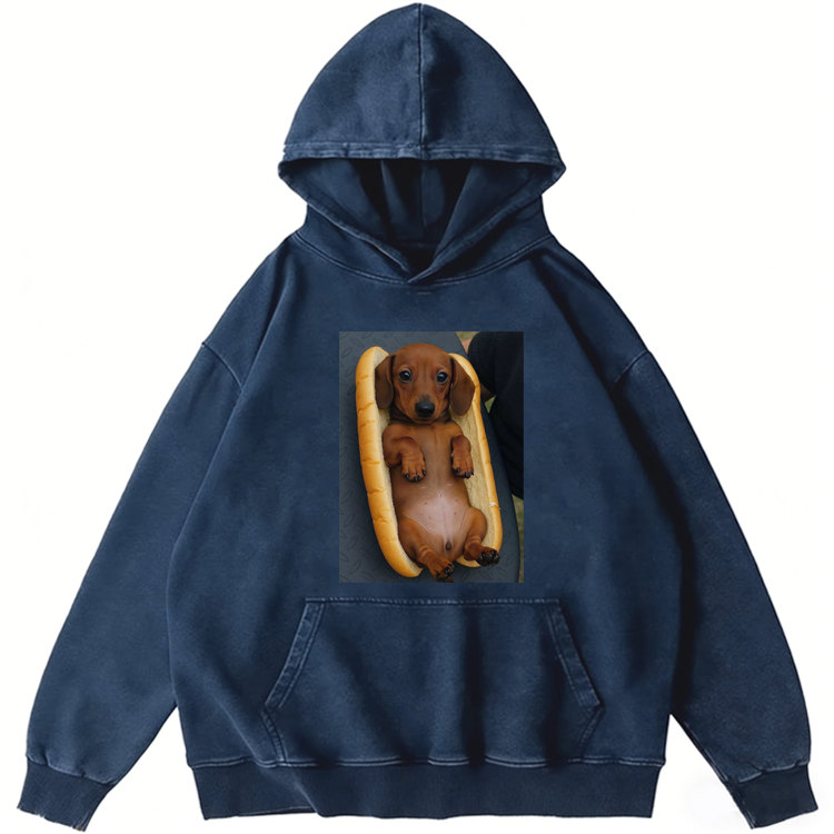 Hot Dog Dachshund Meme Retro Washed Hoodie