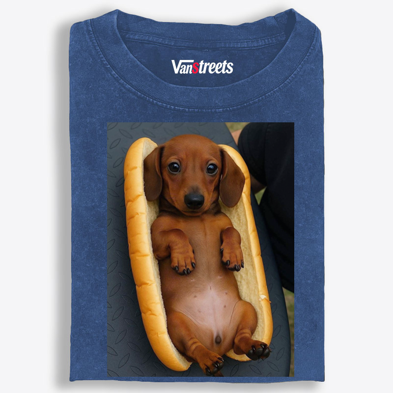 Hot Dog Dachshund Meme Retro Washed T-Shirt | 100% Cotton | Streetwear Essential