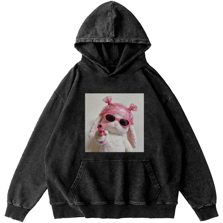 Pink Gun Gangsta Bunny Meme Retro Washed hoodie