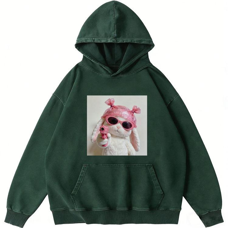 Pink Gun Gangsta Bunny Meme Retro Washed hoodie