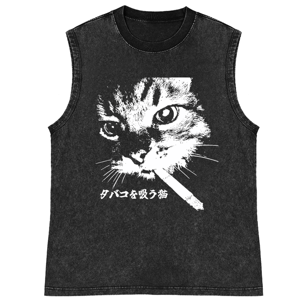 Rebel Smoker Cat Rebel Smoker CatRetro Washed Tank Top