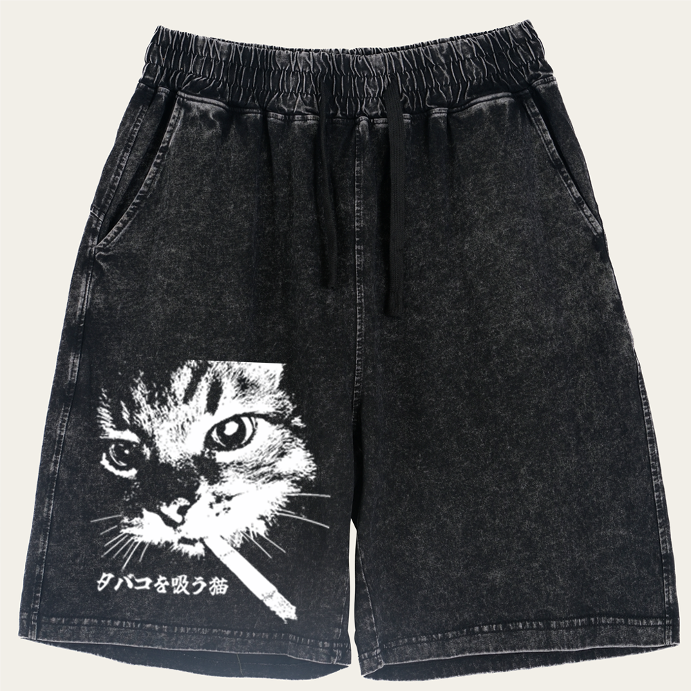 Rebel Smoker Cat Rebel Smoker CatRetro Washed Shorts