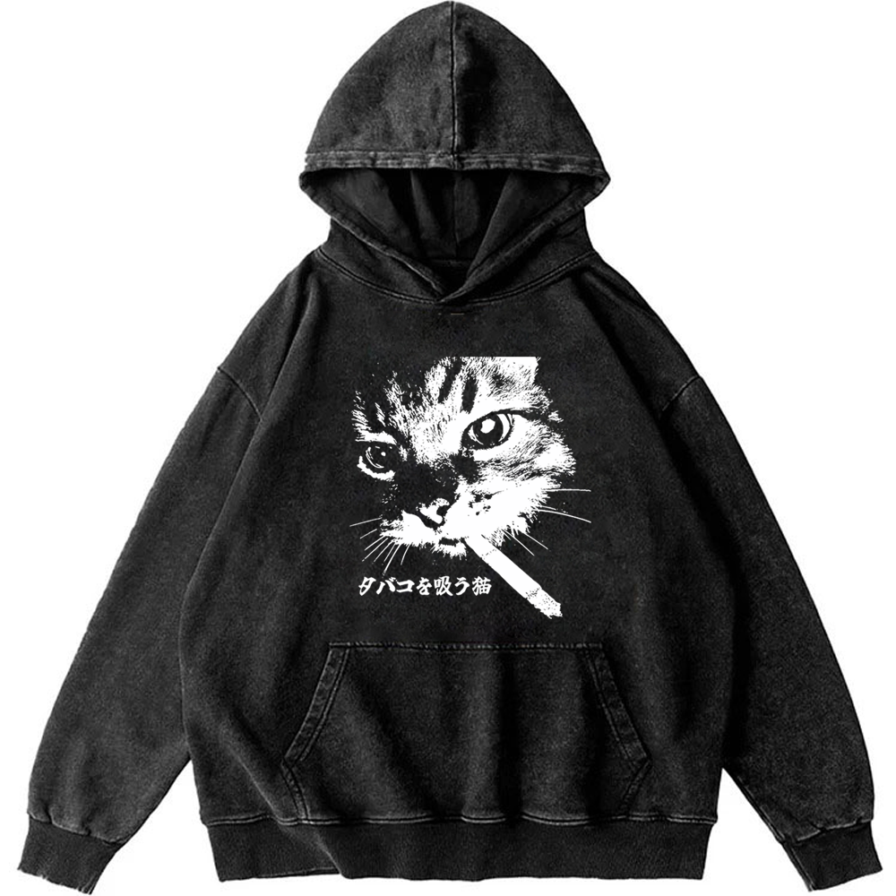 Rebel Smoker Cat Rebel Smoker CatRetro Washed Hoodie