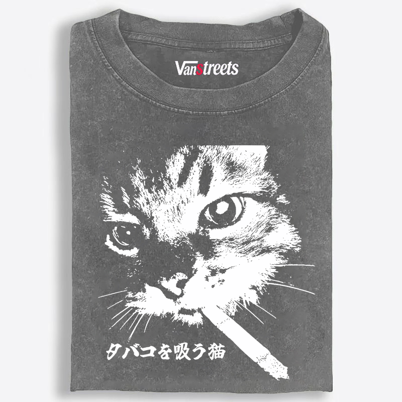 Rebel Smoker Cat Rebel Smoker CatRetro Washed T-Shirt | 100% Cotton | Streetwear Essential