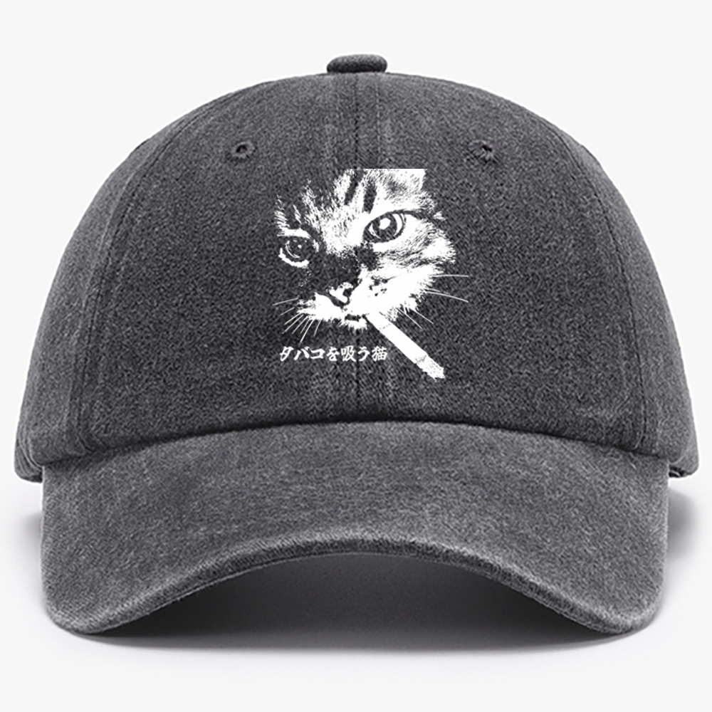 Rebel Smoker Cat Rebel Smoker CatRetro Washed Baseball Cap
