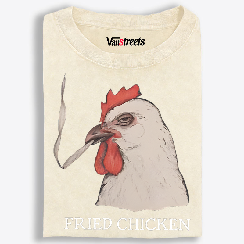 Fried Chicken Last Cigarette Retro Washed T-Shirt | 100% Cotton | Streetwear Essential