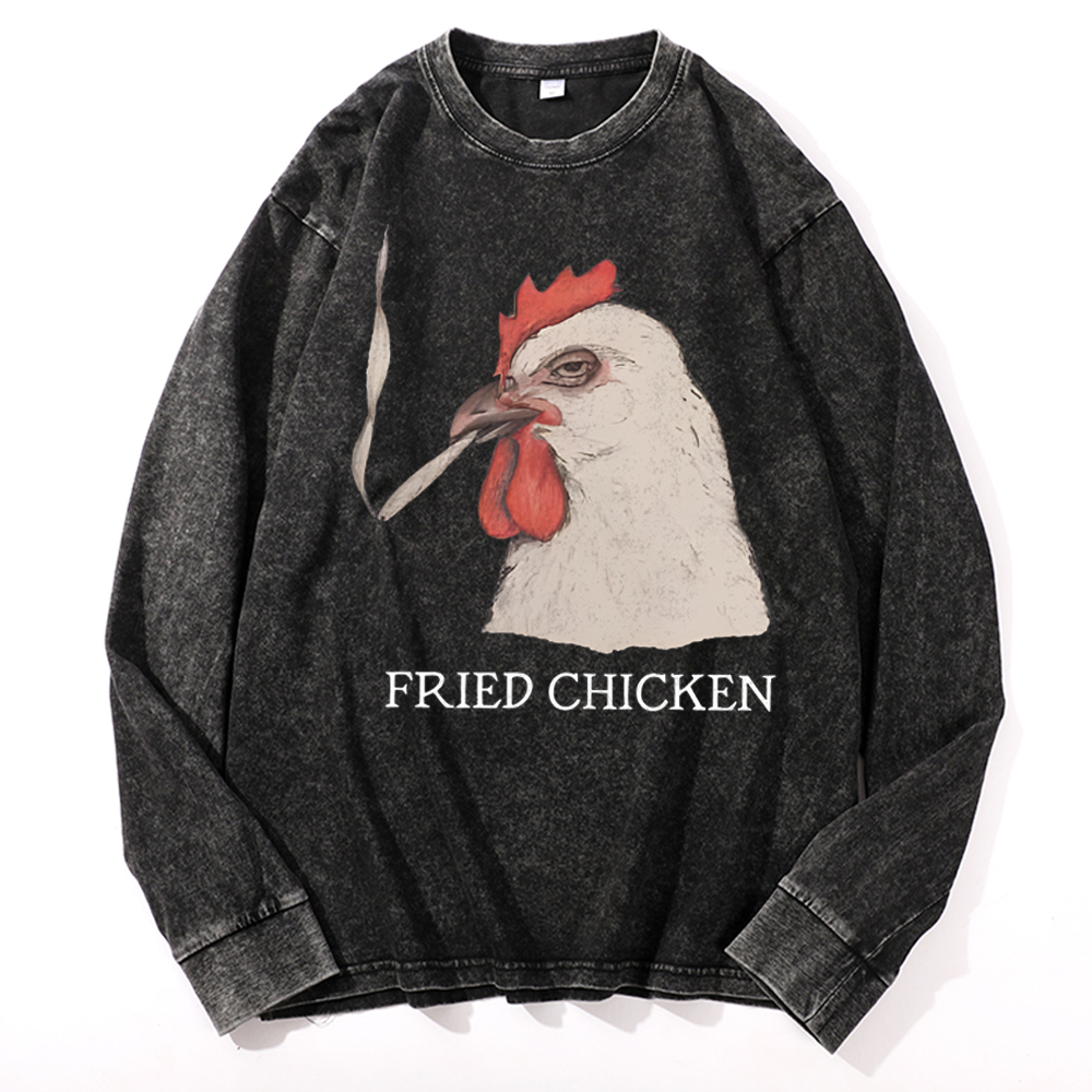 Fried Chicken Last Cigarette Retro Washed Long Sleeve T-Shirt
