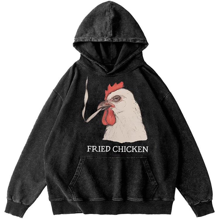 Smoking Rooster Fried Chicken Retro Washed Hoodide | 100% Cotton | Streetwear Essential