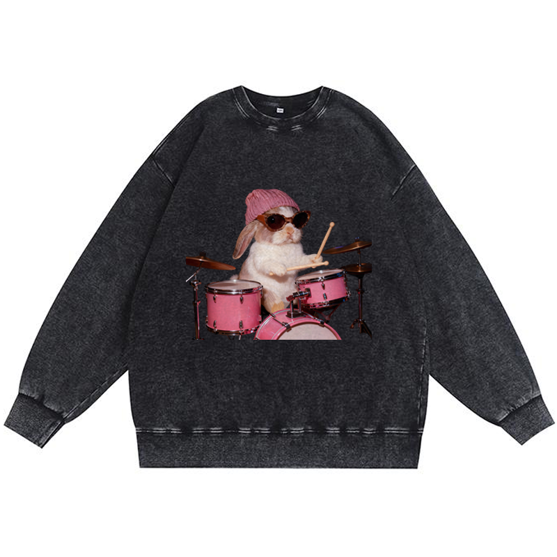 Bunny Rockin’ Bunny Washed Denim Effect Street Crewneck Sweatshirt