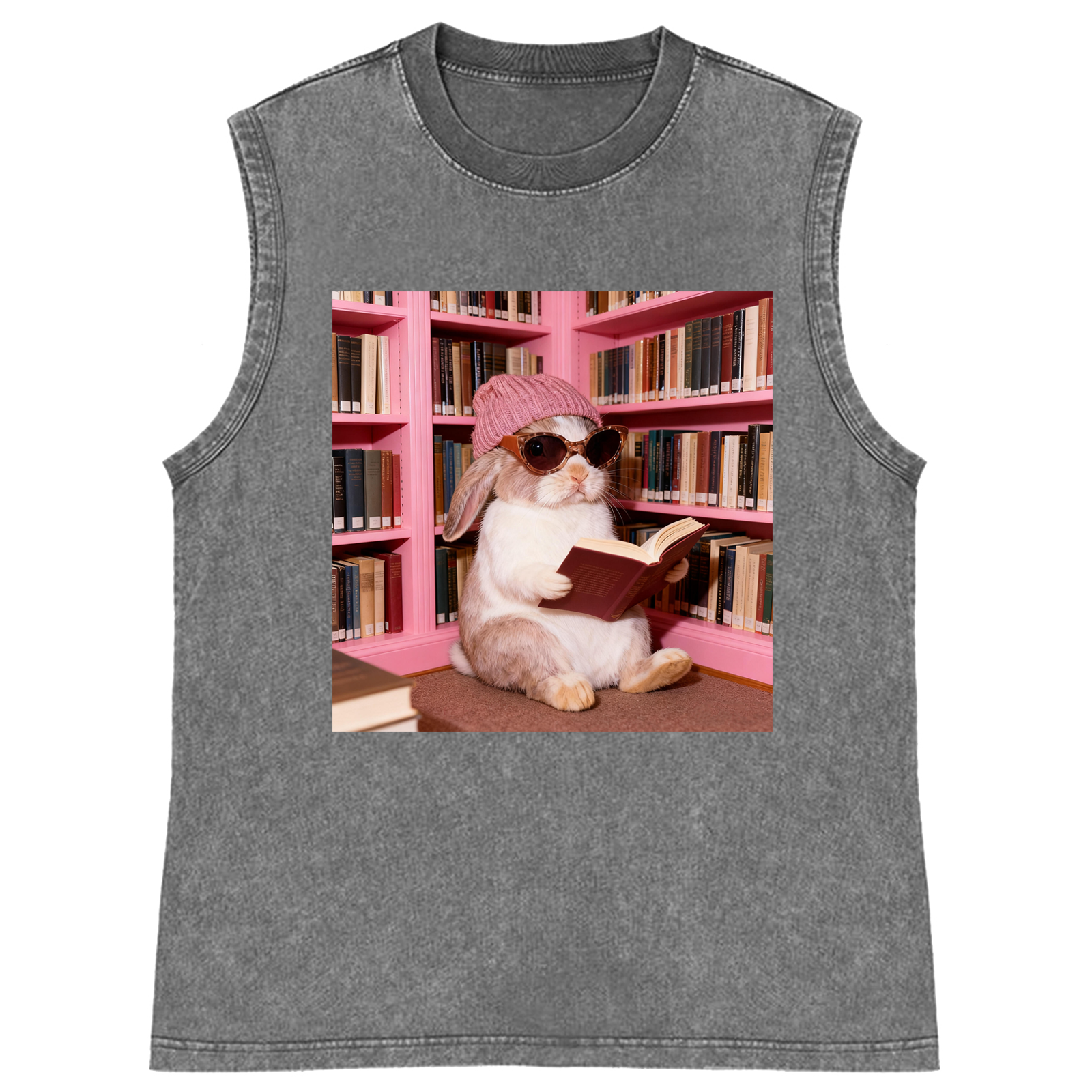 Bunny Bookish Rabbit Retro Washed Tank Top