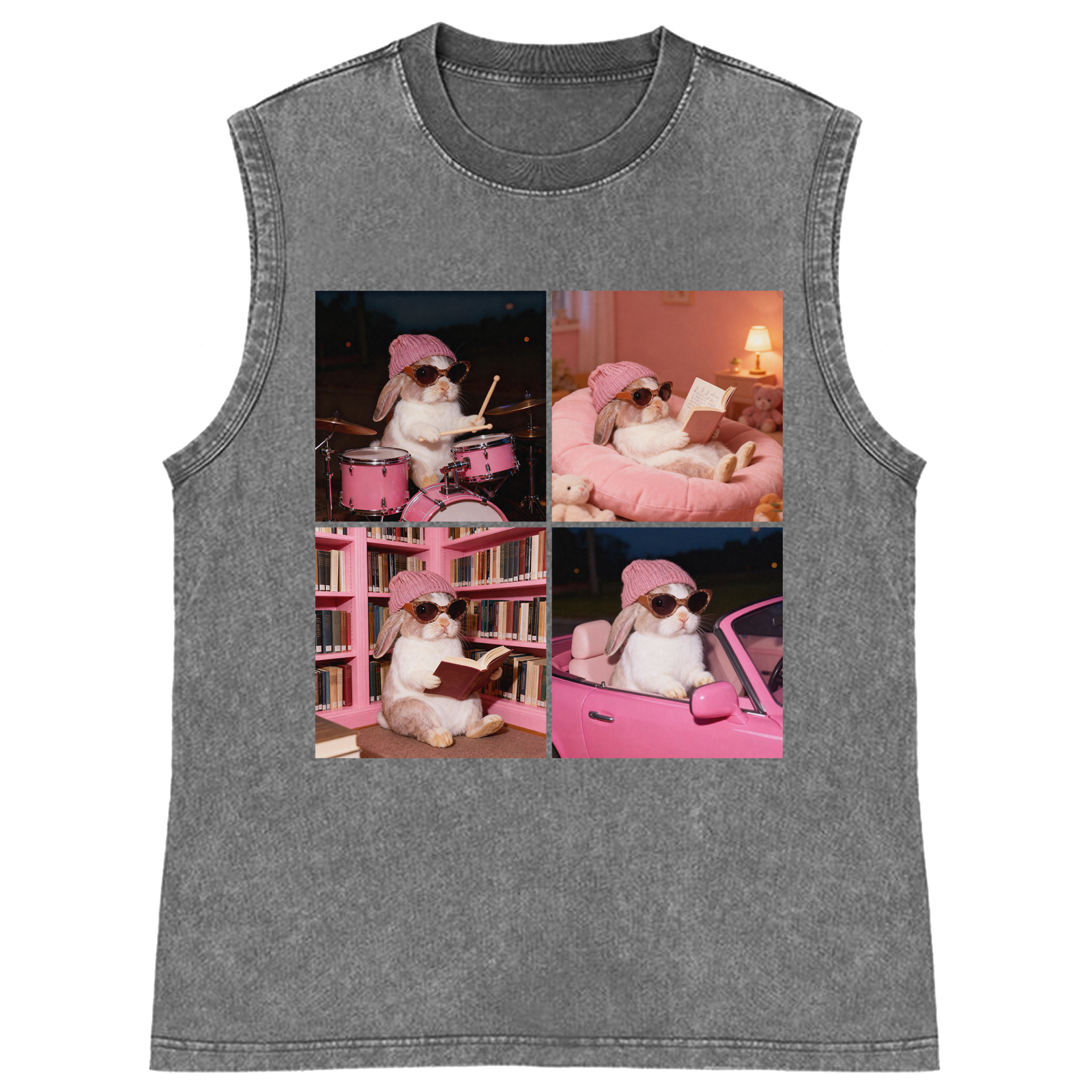Cool Bunny 4-Panel Life Meme Retro Washed Tank Top