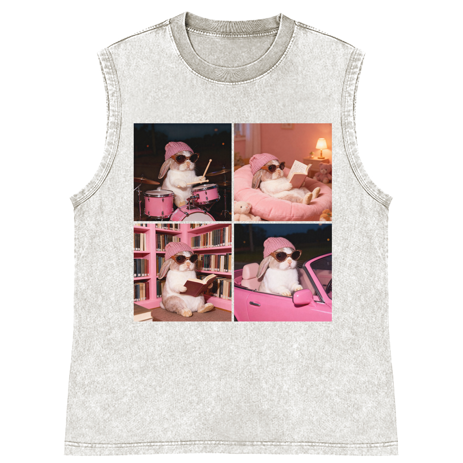 Cool Bunny 4-Panel Life Meme Retro Washed Tank Top