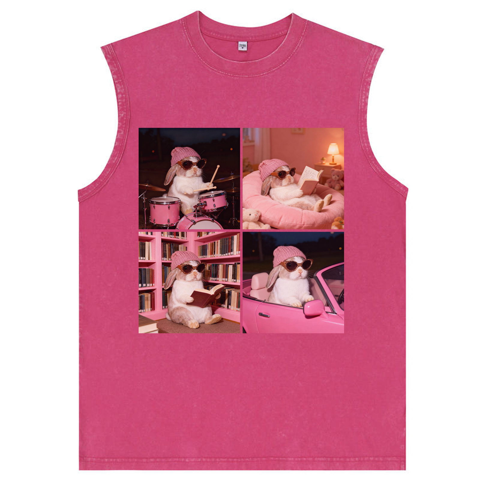 Cool Bunny 4-Panel Life Meme Retro Washed Tank Top