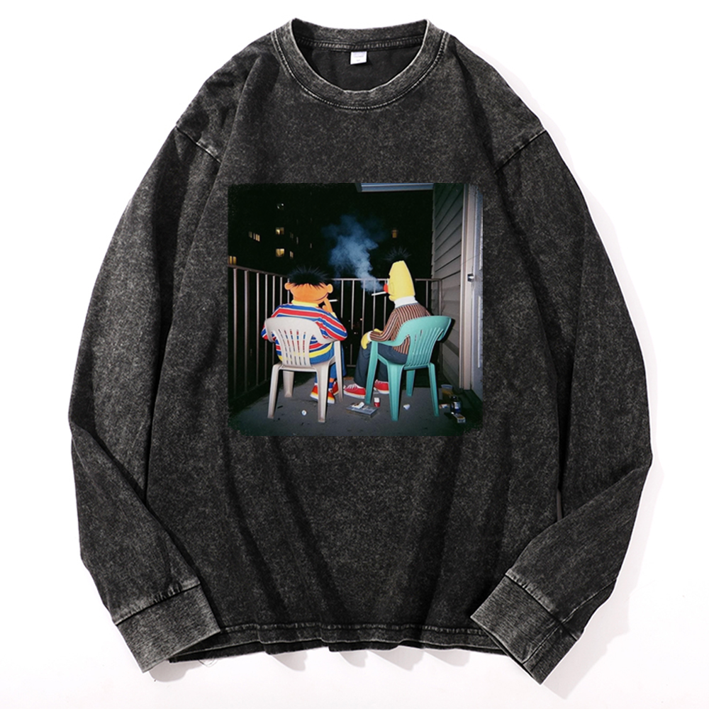 Balcony Night Bros Retro Washed Long Sleeve T-Shirt
