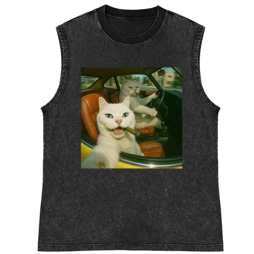 Cats With Cigars, Retro Vibes Washed Tank Top