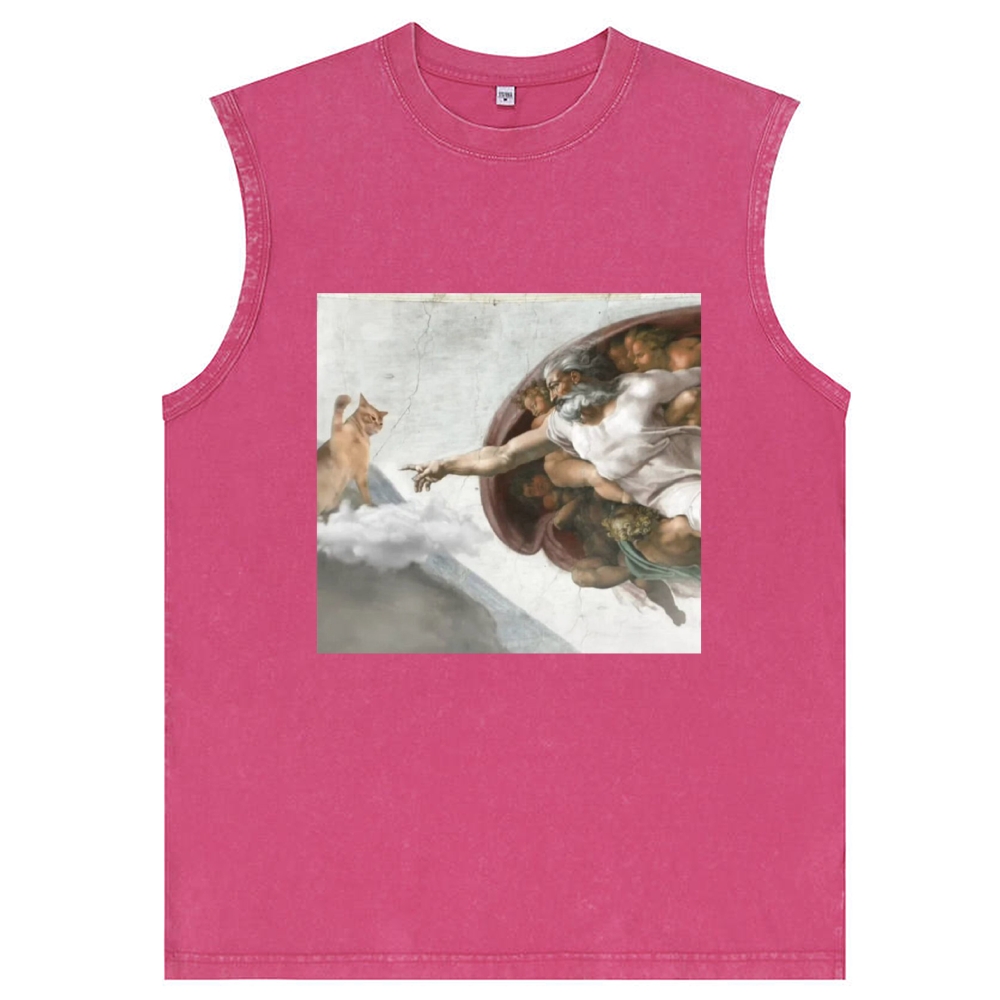Cat Parody of "The Creation of Adam" Art Retro Washed Tank Top