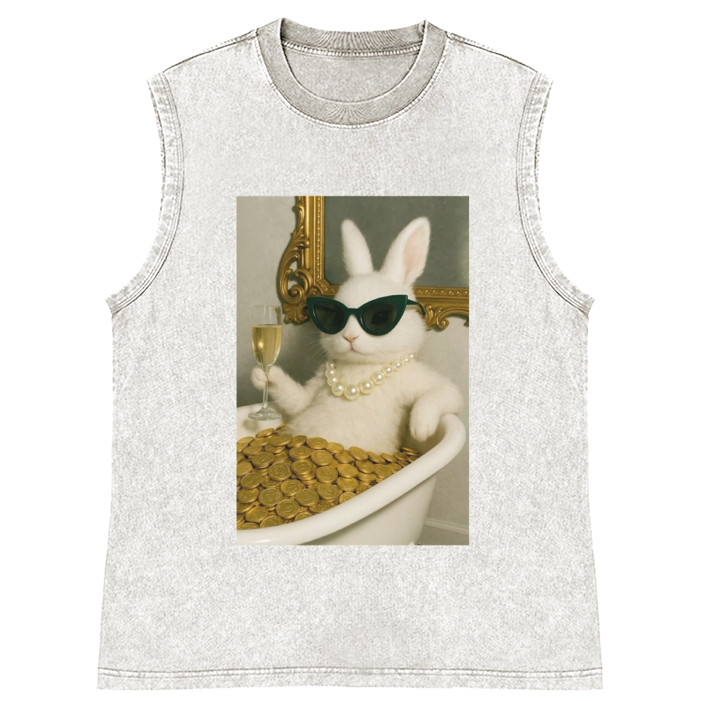 Bathtub Gold Coins Bunny Retro Washed Tank Top