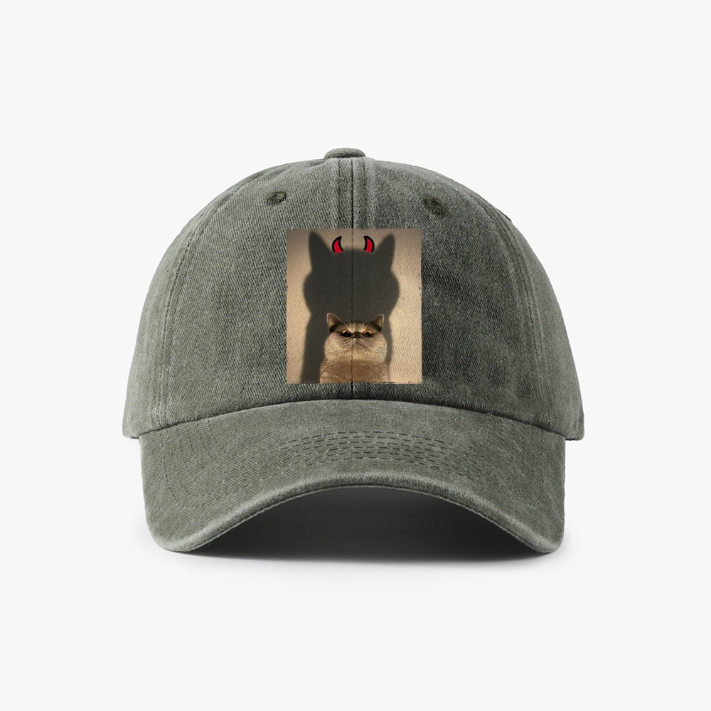 Demon Shadow Cat Meme Retro Washed Baseball Cap