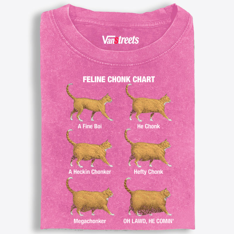 Feline Chonk Chart Cat Retro Washed T-Shirt | 100% Cotton | Streetwear Essential