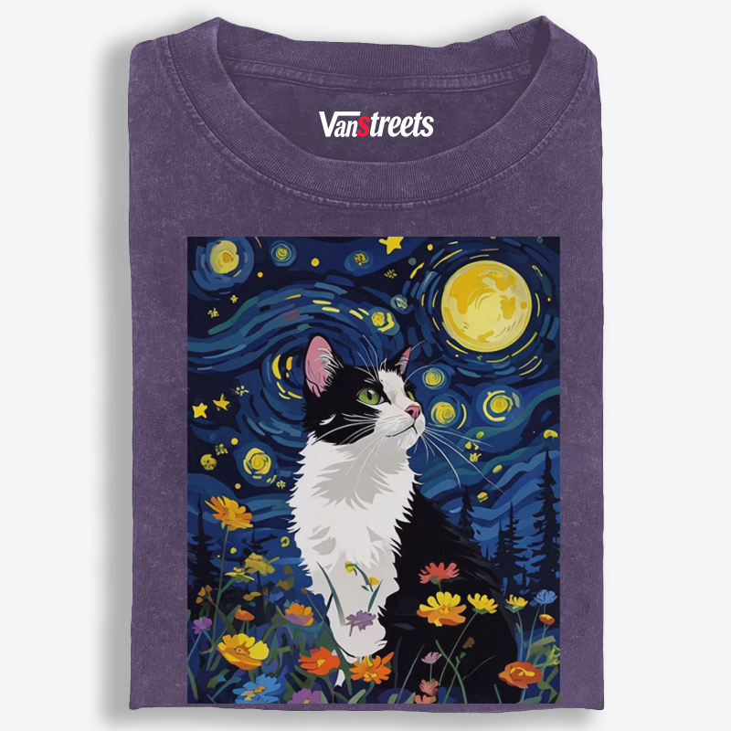 Art Cat Lover Washed T-Shirt | 100% Cotton | Streetwear Essential
