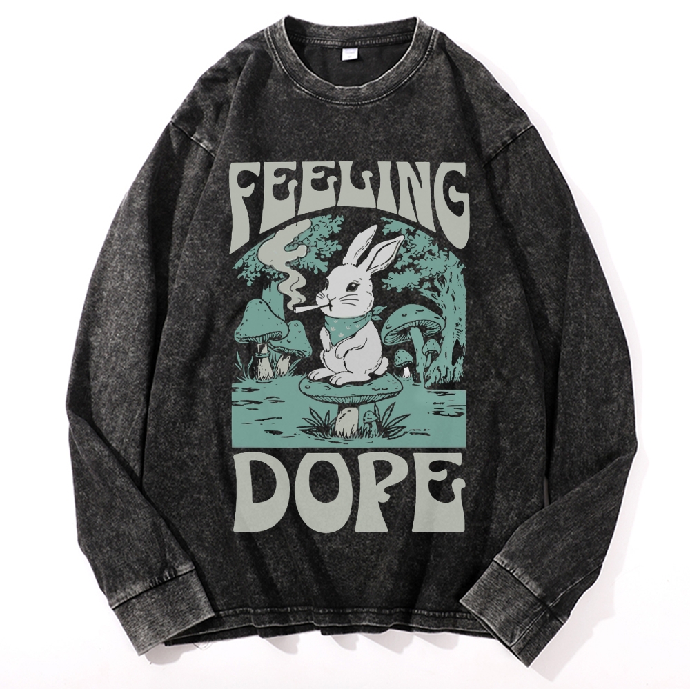 Bunny Feeling Dope Rabbit Retro Washed Long Sleeve T-Shirt
